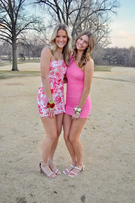 Vintage Floral Print Strapless Short Sheath Party Dress Cocktail Dress Homecoming Dress DP6484