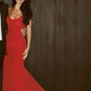 Charming Red Spaghetti Straps Mermaid Long Party Gown with Train, DP3540