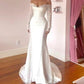 White Off Shoulder Long Sleeves Mermaid Long Wedding Dress, DP2910