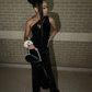 Black One Shoulder Sequins Long Prom Dress Evening Gown, DP3803