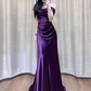 Purple Off Shoulder Mermaid Satin Long Party Dress Evening Dress, DP2843