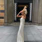 Ivory Strapless Open Back Sheath Satin Long Party Dress, DP3766