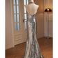 Silver Sequins Halter Mermaid Formal Prom Drerss Evening Gown, DP3214