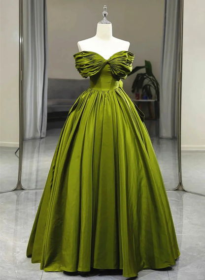 Green Satin Sweetheart Off Shoulder Prom Dress Long Evening Dress, DP2824