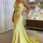 Yellow V Neck Backless Mermaid Long Prom Dress Evening Gown, DP3524