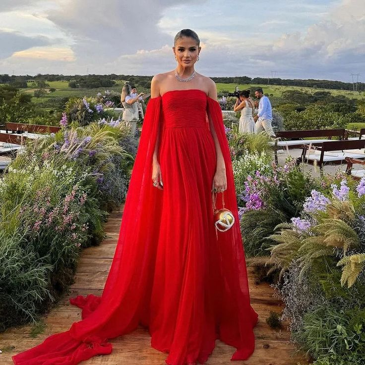 Red Off Shoulder A-Line Long Formal Prom Dress Evening Gown, DP3440