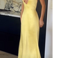 Yellow Deep V Neck Backless Sheath Long Party Dress, DP2979