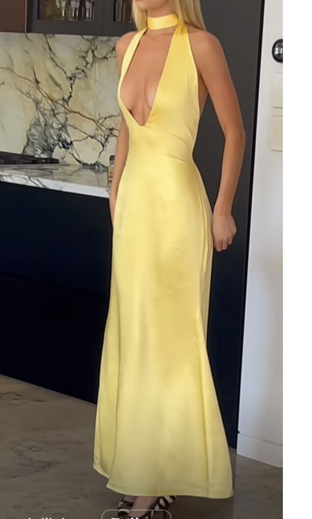 Yellow Deep V Neck Backless Sheath Long Party Dress, DP2979