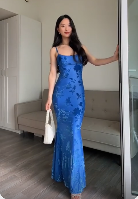 Royal Blue Spaghetti Straps Mermaid Satin Long Prom Dress Evening Gown DP3854