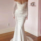 White Off Shoulder Long Sleeves Mermaid Long Wedding Dress, DP2910