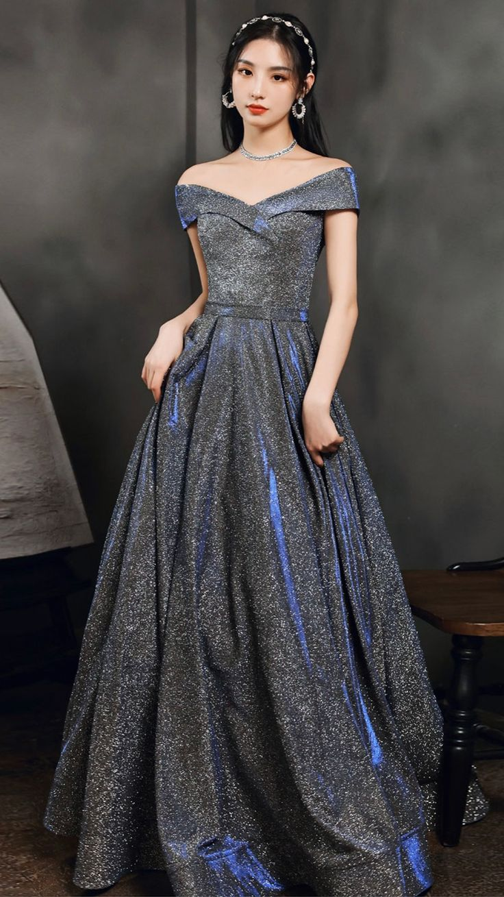 Elegant Off Shoulder A-Line Shiny Long Formal Prom Dress Evening Gown, DP3496