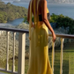 Yellow Deep V Neck Backless Sheath Long Party Dress, DP2979