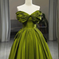 Green Satin Sweetheart Off Shoulder Prom Dress Long Evening Dress, DP2824