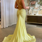 Yellow V Neck Backless Mermaid Long Prom Dress Evening Gown, DP3524