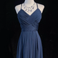 Marineblaues A-Linien-Partykleid mit Trägern, langes formelles Partykleid, elegantes Abendkleid, DP5325