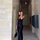 Black V Neck Sheath Simple Long Party Dress Fashion Summer Dress, DP3176