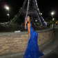 Royal Blue Straps V Neck Mermaid Black Girl Formal Prom Dress, DP2593