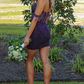 Dark Purple Off Shoulder Beading Short Party Dress Homecoming Dress, DP3427