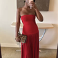 Charming Red Strapless A-Line Long Party Dress Wedding Guest Dress, DP3787