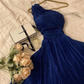 Royal Blue One Shoulder A-Line Formal Long Prom Dress Evening Gown, DP3328