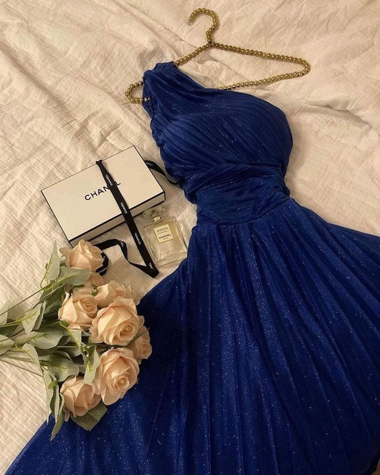 Royal Blue One Shoulder A-Line Formal Long Prom Dress Evening Gown, DP3328