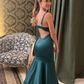 Dark Green Straps Sheath Long Prom Dress Charming Evening Gown, DP3283