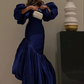 Royal Blue Off Shoulder Mermaid Ruffles Long Evening Dress, DP2938