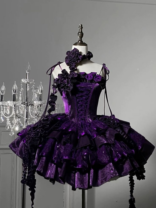 Charming Purple Straps A-Line Tiered Short Party Dresses Birthday Dresses, DP5734
