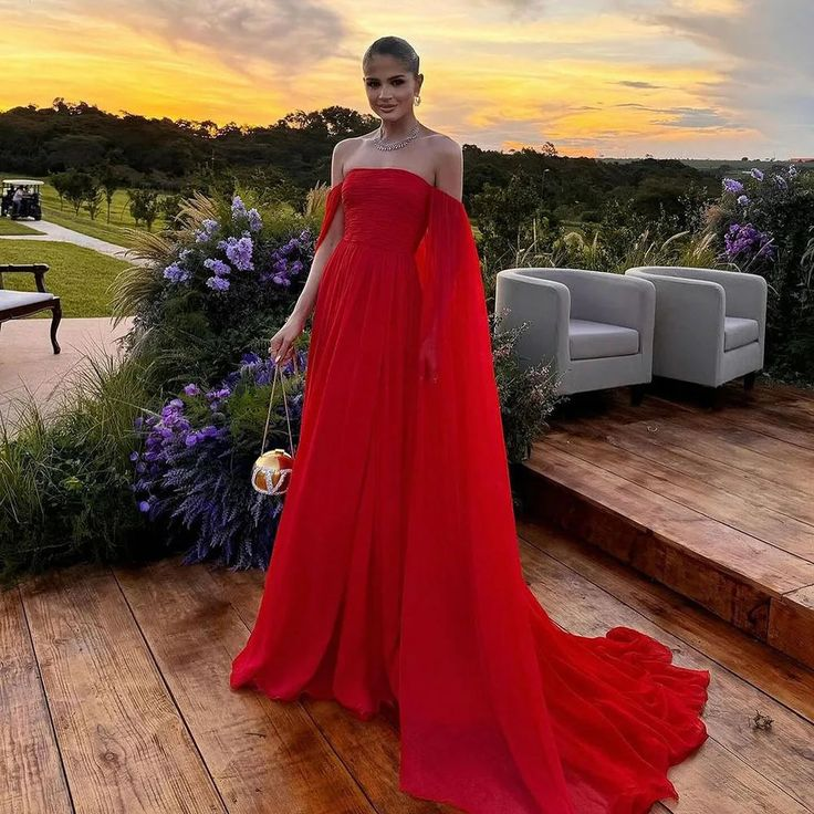 Red Off Shoulder A-Line Long Formal Prom Dress Evening Gown, DP3440