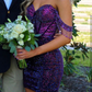 Dark Purple Off Shoulder Beading Short Party Dress Homecoming Dress, DP3427