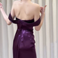 Purple Off Shoulder Mermaid Satin Long Party Dress Evening Dress, DP2843