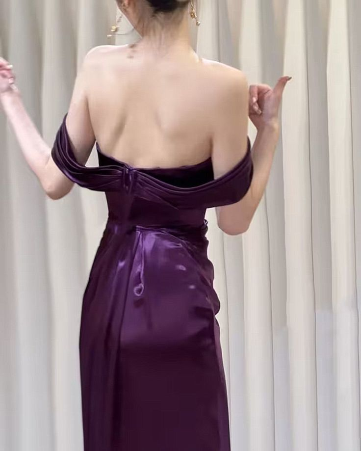 Purple Off Shoulder Mermaid Satin Long Party Dress Evening Dress, DP2843