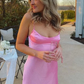 Pink Straps Backless Simple Satin Party Dress Wedding Guest Dress, DP3017