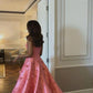 Pink Sweetheart A-Line Satin Beading Floral Long Prom Dress Birthday Outfits, DP3367