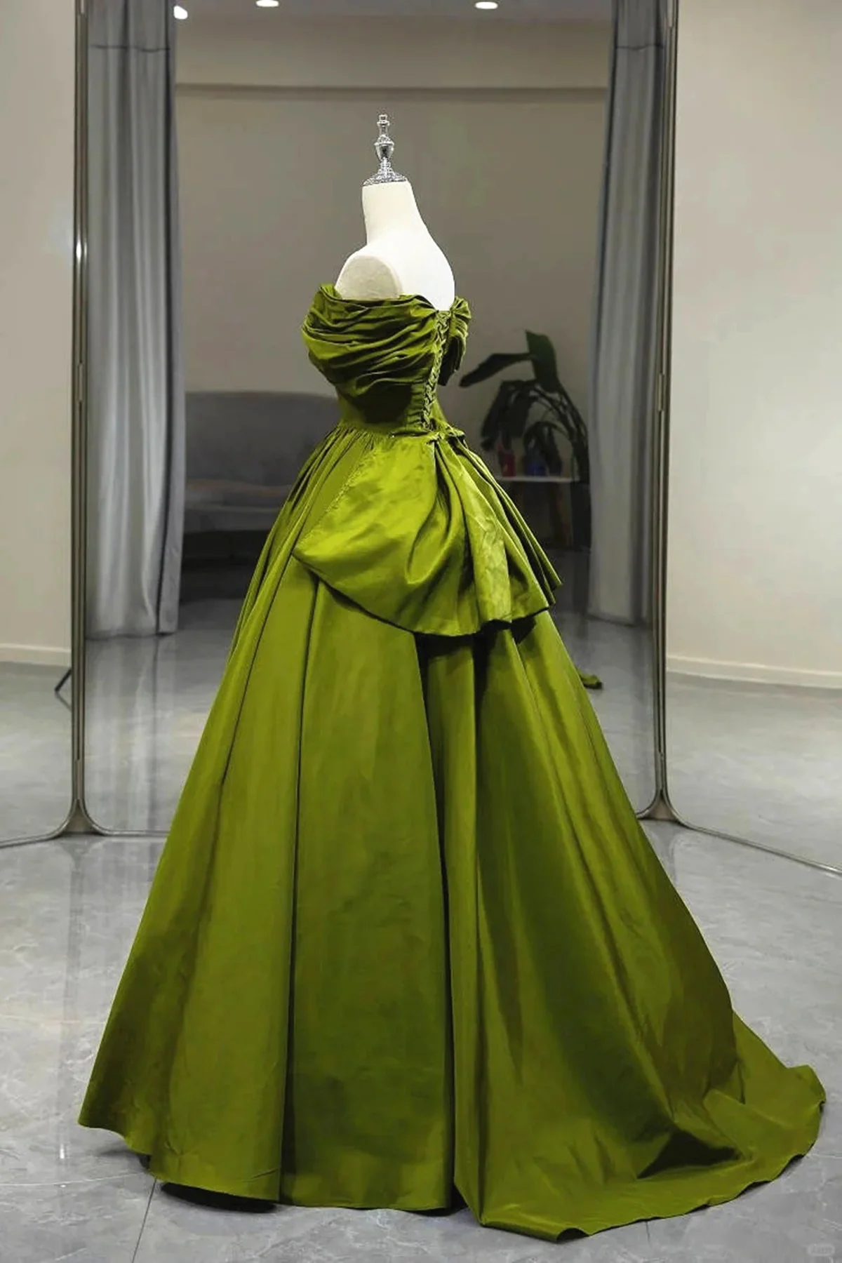 Green Satin Sweetheart Off Shoulder Prom Dress Long Evening Dress, DP2824