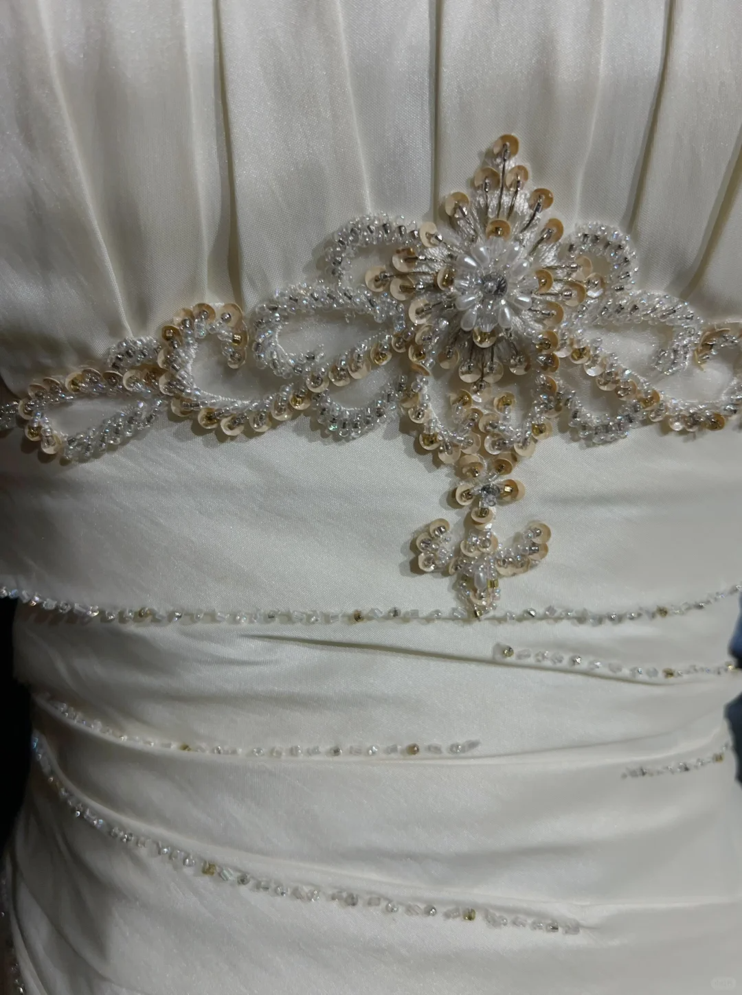 White Strapless A-Line Satin Beading Vintage Long Party Dress Bridal Dress, DP4883