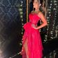 Hot Pink Strapless A-Line Ruffles Long Formal Party Dress, DP3676