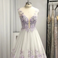 Charming V Neck Backless A-Line Flowers Appliques Formal Party Dress, DP2478