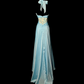 Blue Halter Neck A-Line Chiffon Vintage Long Party Dress Formal Prom Dress, DP5408