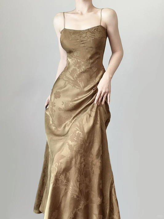 Elegant Spaghetti Straps Sheath Jacquard Long Party Dress Sexy Evening Dress, DP5366