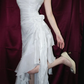 White Straps Vintage Floral Asymmetrical Hem Long Prom Dress, DP3140