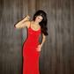 Charming Red Spaghetti Straps Mermaid Long Party Gown with Train, DP3540