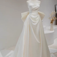 White Strapless A-Line Satin Light Wedding Dress Long Evening Gown, DP3480