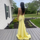 Yellow V Neck Backless Mermaid Long Prom Dress Evening Gown, DP3524