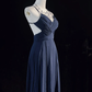 Marineblaues A-Linien-Partykleid mit Trägern, langes formelles Partykleid, elegantes Abendkleid, DP5325