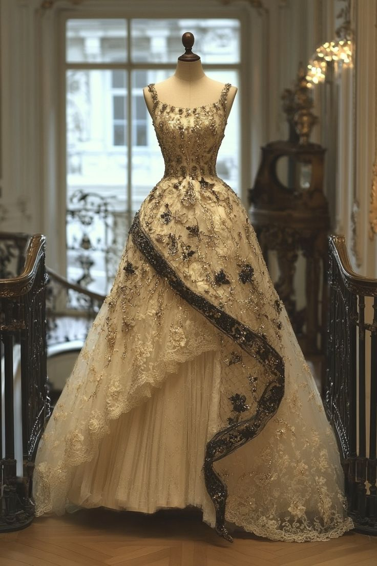 Superbe robe de mariée longue en dentelle et perles, coupe trapèze, bretelles fines, DP5438