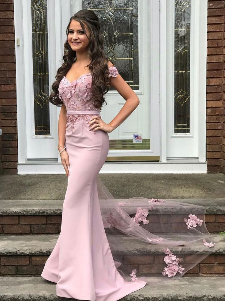 Pink Satin Mermaid Long Lace Prom Dress Bridesmaid Dress,DP0222