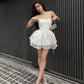 White Strapless A-Line Chiffon Short Homecoming Dress Birthday Outfits, DP3253