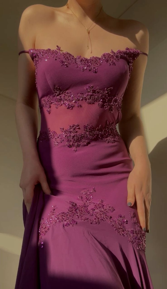 Purple Straps Appliques Elegant Formal Prom Dress Long Evening Dress, DP3149