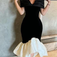 Black Off Shoulder Mermaid Midi Evening Dress Cocktail Dress, DP2934